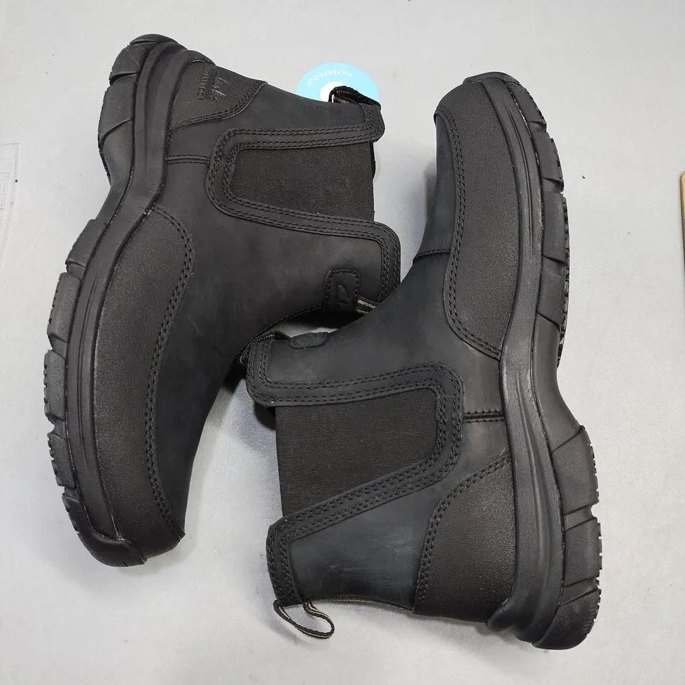 Clarks Collection Walpath Easy Boots Mens US 10M Black Waterproof Slip Resistant
